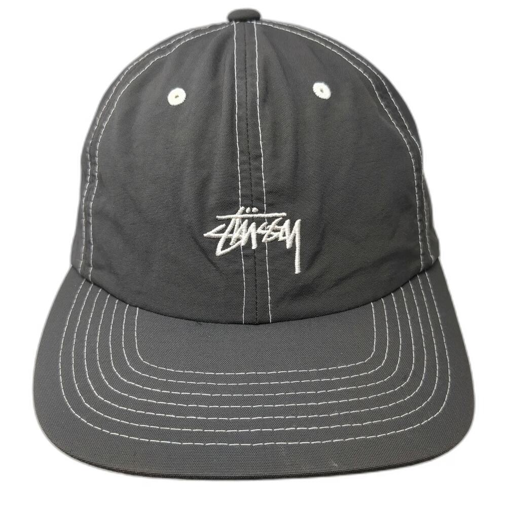 Stüssy Snapback Gray One Size Nylon White Contrast Stitching Logo 6-Panel Hat